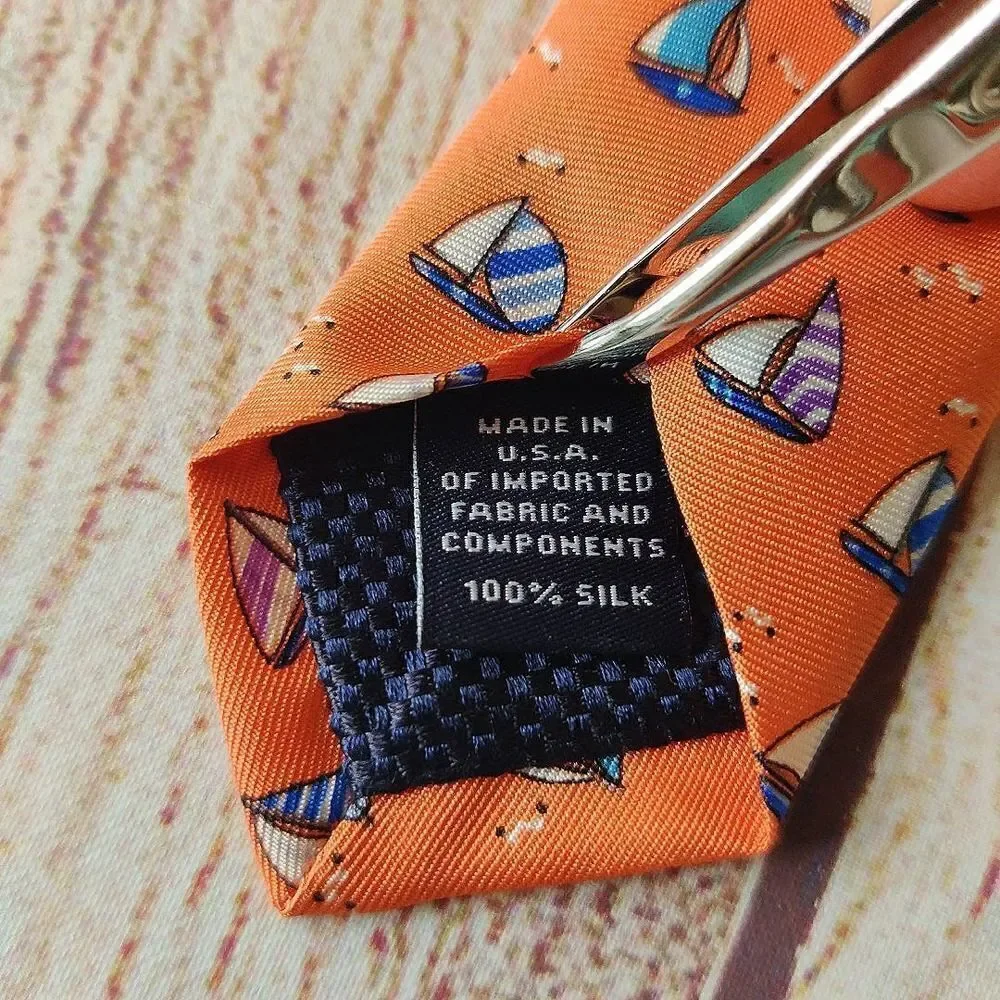 Daniel Cremieux 100% silk orange sailboat tie NWT